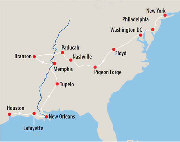 Map of USA Music Tour 2026