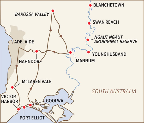 Map of Murray River & SA Blues Music Cruise/Tour 2026