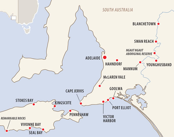 Map of SA Music Cruise/Tour 2026